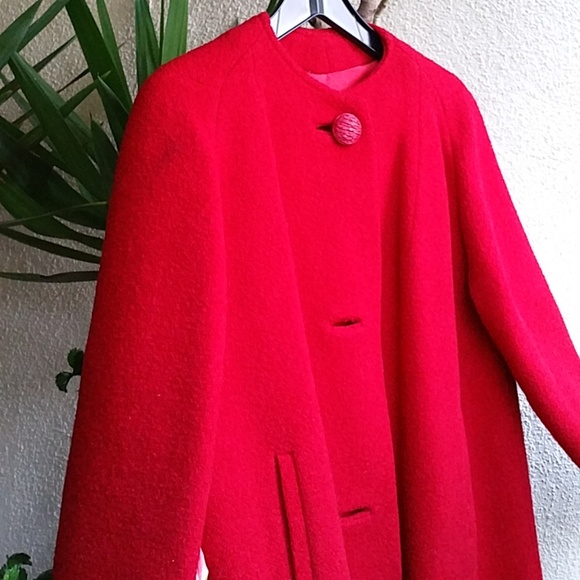AMAZING Red Vintage Coat 1950s with fur collar Steven Hockanum, - Picture 2 of 8